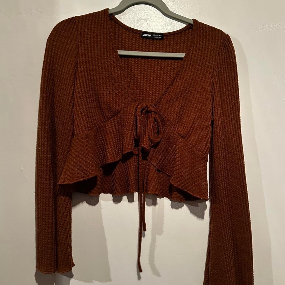 SHEIN Rust Textured Long Sleeve Blouse